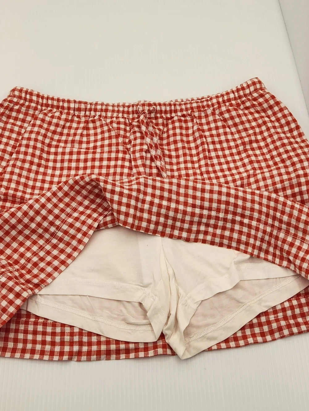 C&C California Red Gingham Drawstring Mini Skirt